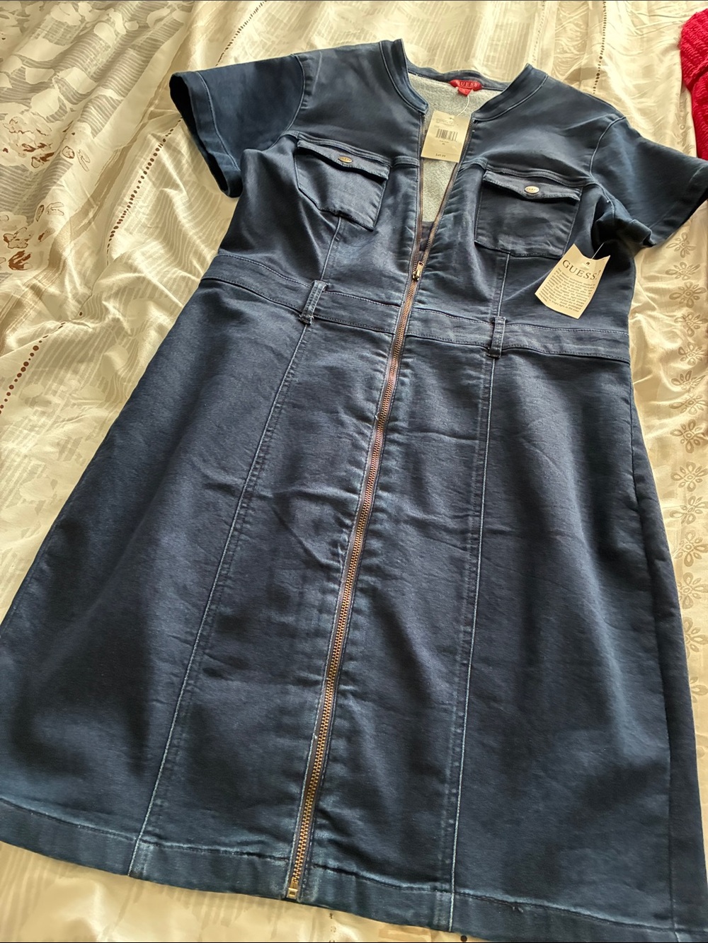 Guess Navy Short-Sleeve Zip-Front Dress